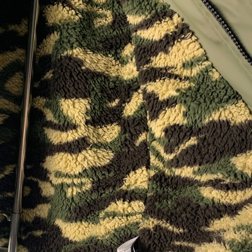 Urban Republic Olive Camo Raincoat Boy's Size 3T Faux Fur Lined Hooded Fall